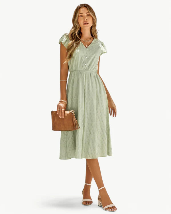 ELISABETTA | Elegante Midi Jurk met Een Smalle Taille en Romantische Details voor Zonnige Dagen